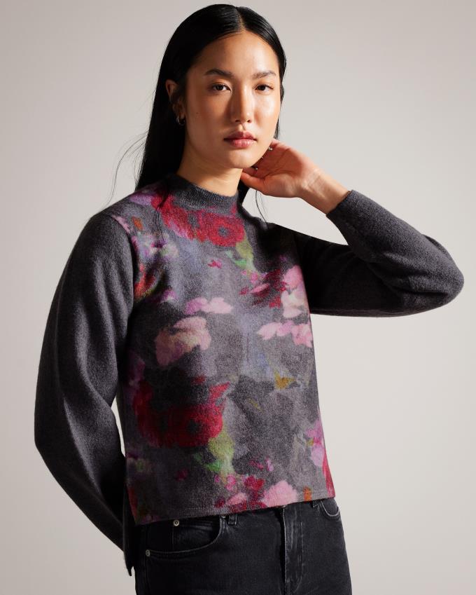 Pull Ted Baker Floral Knitted Wool Noir Femme | YIJ-35333613